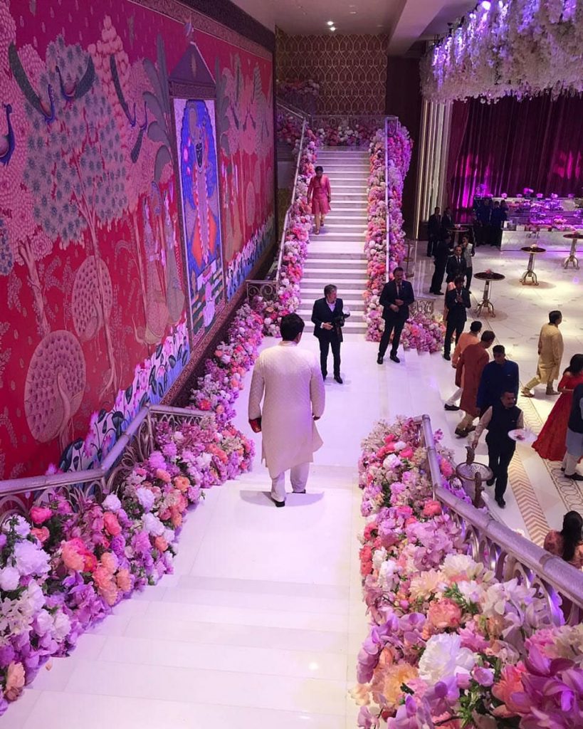 akash ambani engagement staircase decor