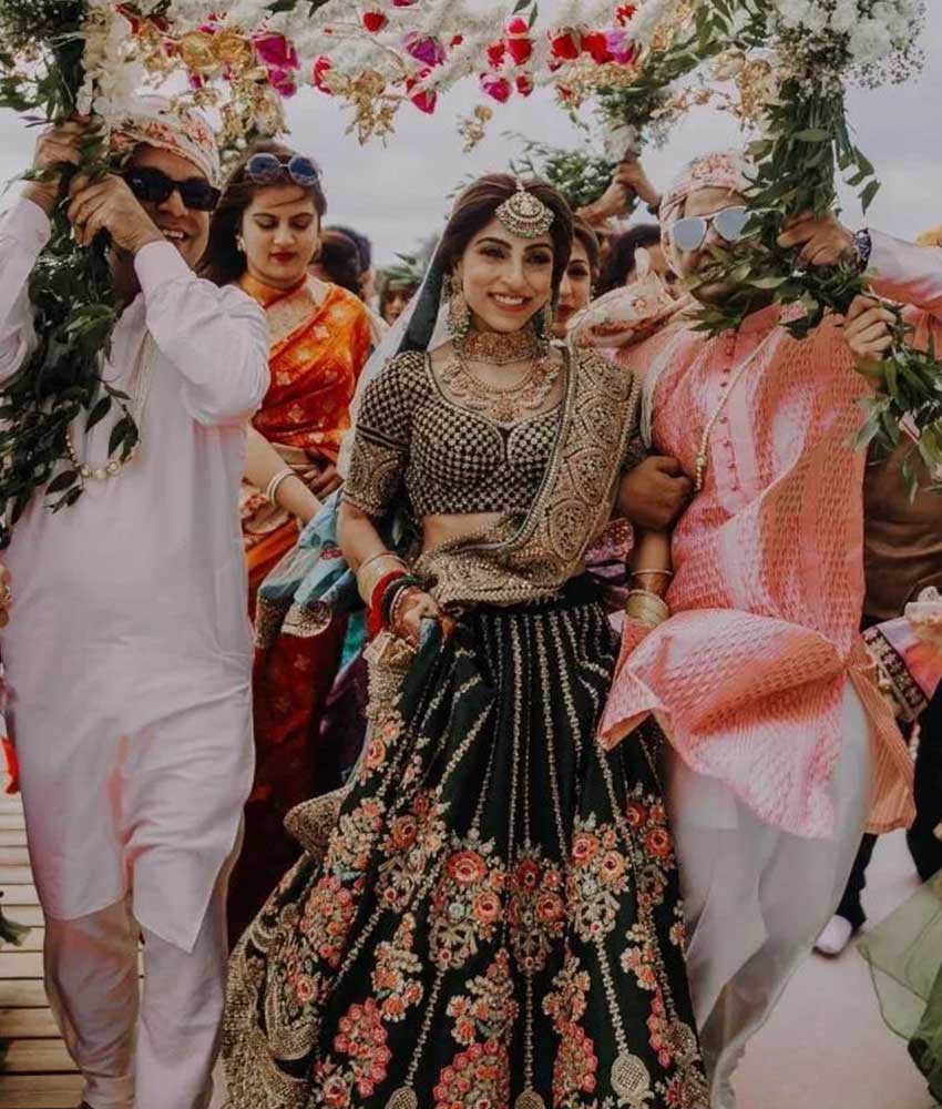 20 Brides Who Stunned In Pastel Salmon Pink To Beige Golden Falguni Shane  Peacock Lehenga 'Cholis'