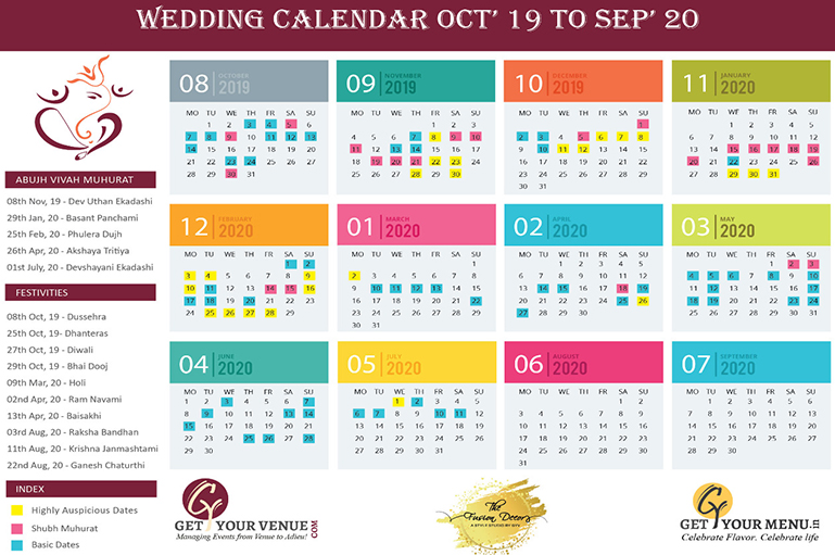 All Auspicious wedding/marriage dates in 2018 - 2019: Includes calendar!