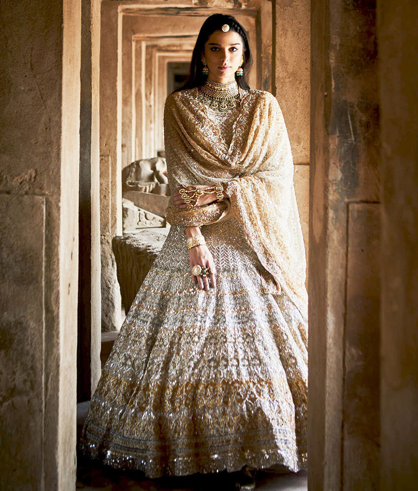 Snowdrop - A Heavy Silver Organza Lehenga With Beadwork & Sequins – Studio  Iris India