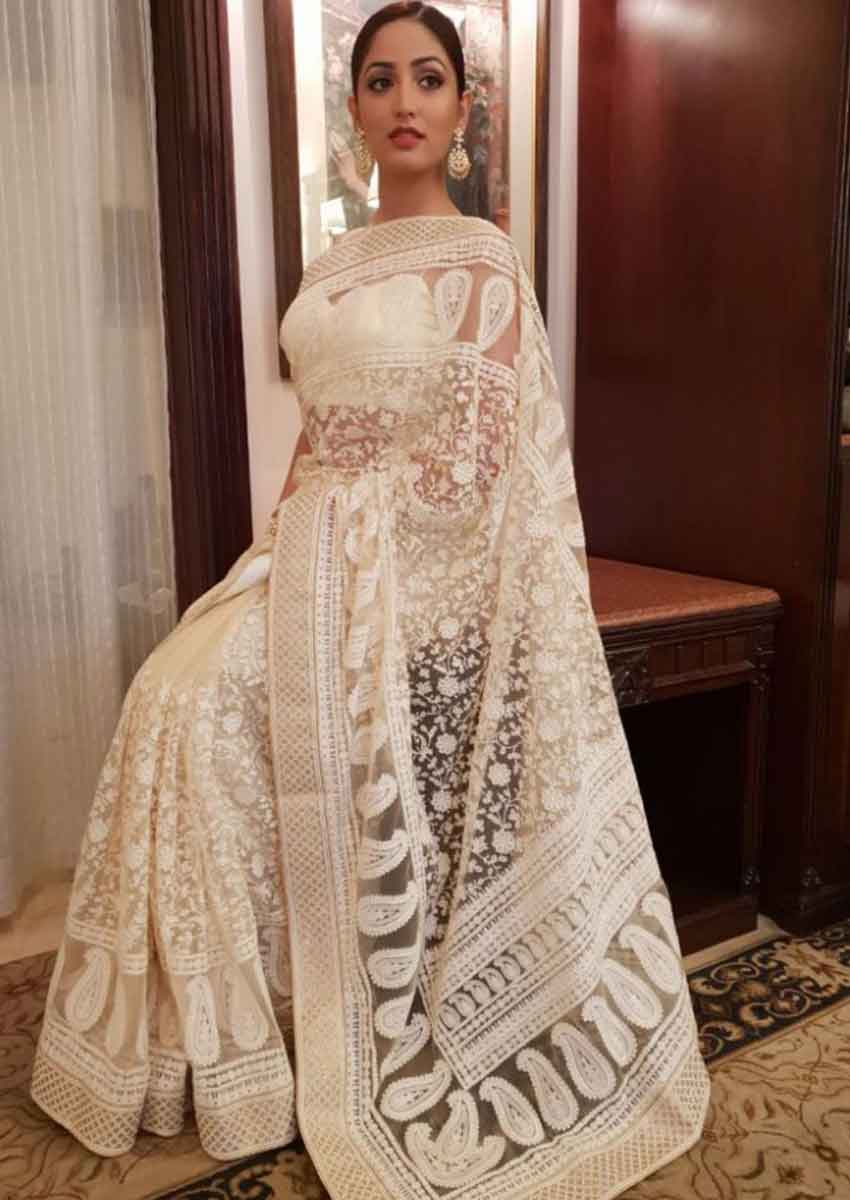 Off white saree for hotsell christian wedding