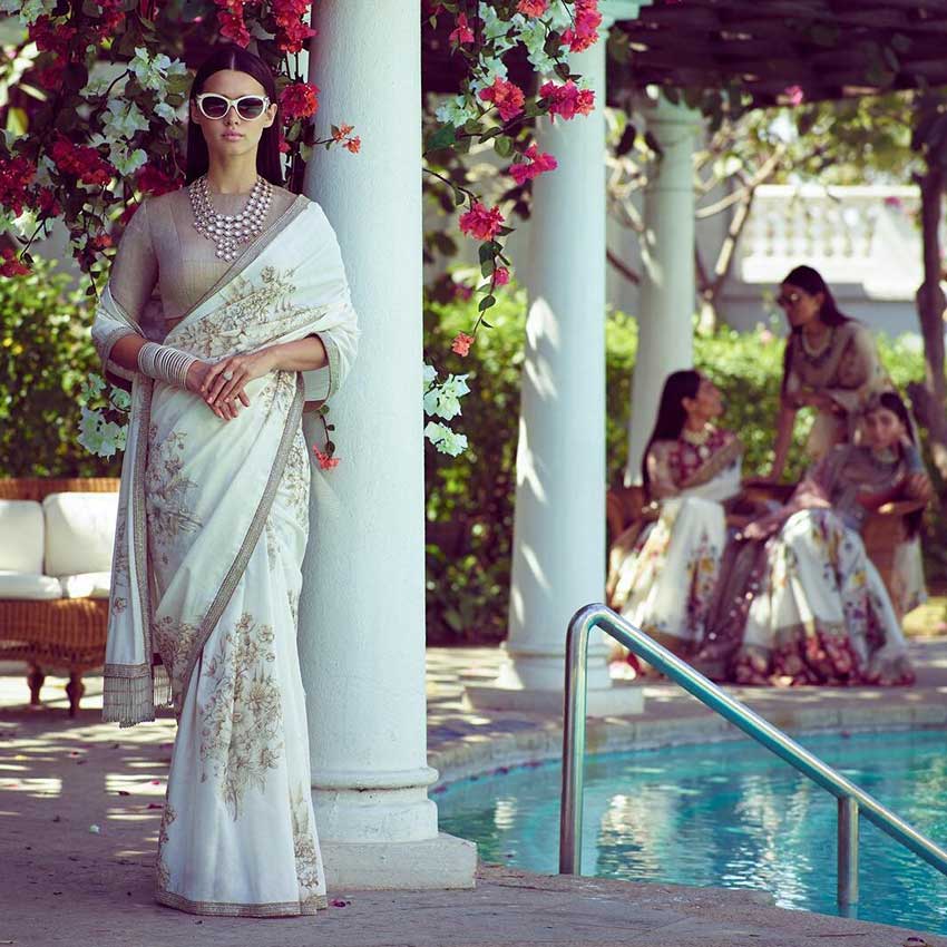 signature Christian bridal Off-white saree with lace work over