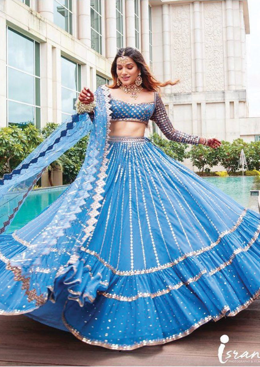 Party Wear Sky Blue Color Sequence Embroidered Work Lehenga